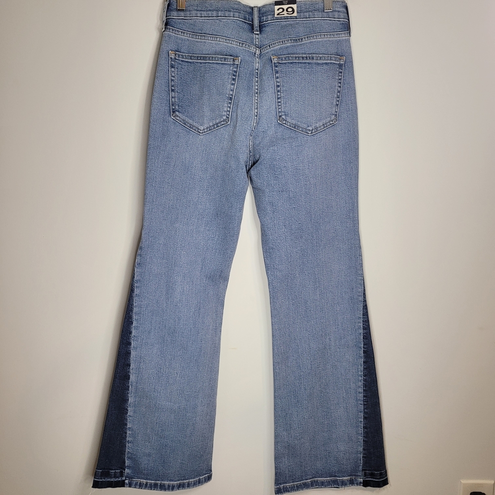 GAP Two-Tone Blue 70's Flare High Rise Jeans - Picture 4 of 15